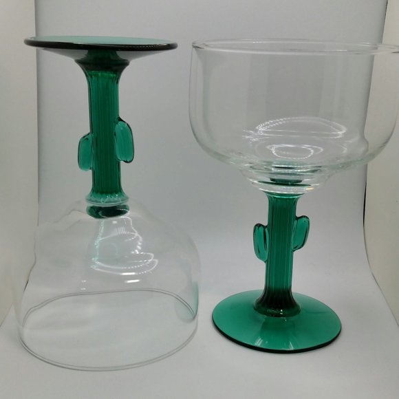 Libbey Cactus Margarita Glasses With Juniper Stem Cactus Stems Coupe Set of 2 - Picture 8 of 10